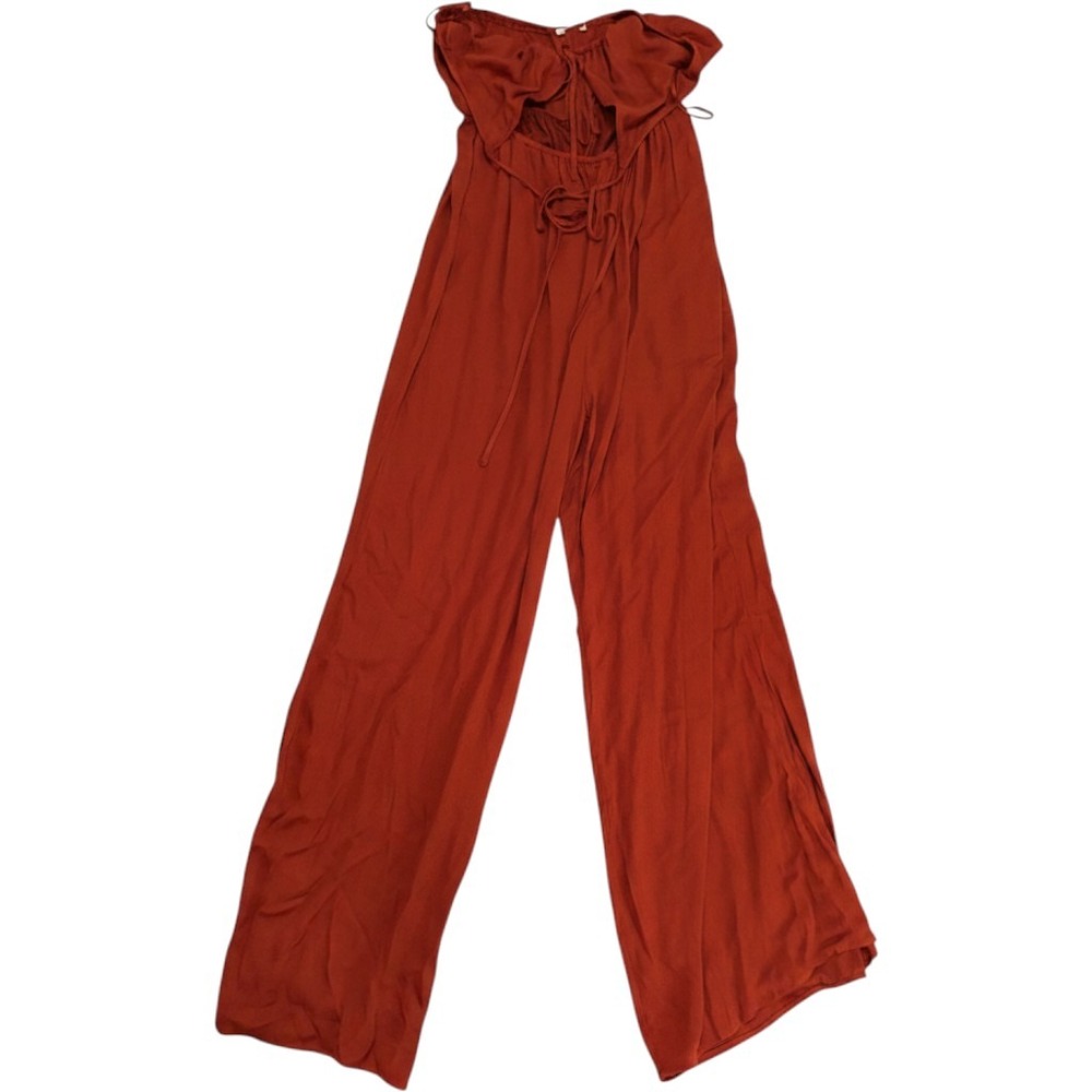 NWT 12th Tribe Rust Orange Strapless Wide Leg Tie Front Cutout Jumpsuit XL